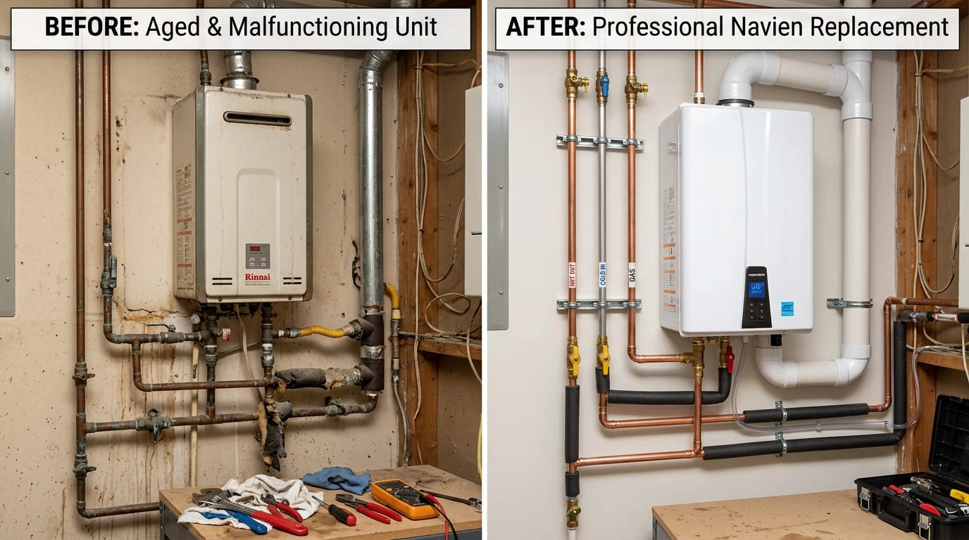 Tankless water heater replacement project by Calat Milwau Plumbing in Milwaukee, WI