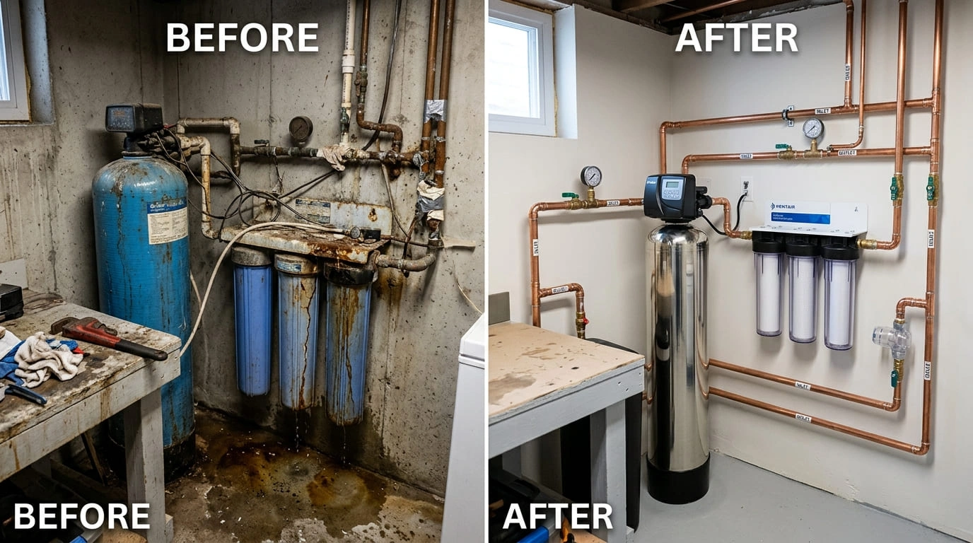 Water filtration system replacement before and after service in Milwaukee WI