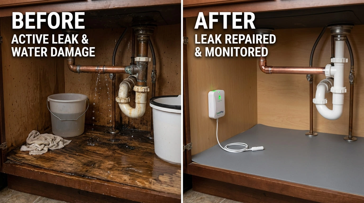 Before-and-after water leak repair project by Calat Milwau Plumbing in Milwaukee, Wisconsin